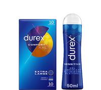 Durex - Lot de Préservatifs et Lubrifiant - 1 Boîte de Préservatifs Confort XXL x10 - Gel Lubrifiant Sensitive 50ml