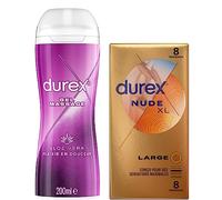 Durex - Lot de Préservatifs et Lubrifiant - 1 Boîte de Préservatifs Nude XL x8 - Gel Massage Lubrifiant Aloe Vera Douceur 200 ml