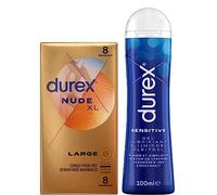 Durex - Lot de Préservatifs et Lubrifiant - Boîte de Préservatifs Nude XL x8 - Gel Lubrifiant Sensitive 50ml