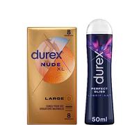 Durex - Lot de Préservatifs et Lubrifiant - Boîte de Préservatifs Nude XL x8 - Gel Perfect Gliss 50ml