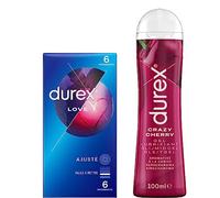 Durex - Lot de Préservatifs Love x6 - Gel Lubrifiant Intime Cherry Comestible 100 ml