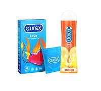 Durex - Lot de Préservatifs Love x6 - Gel Lubrifiant Intime Hot Stimulant 100 ml