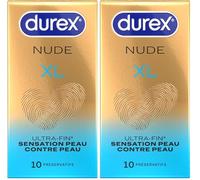 Durex Nude XL - 10 Préservatifs Homme Ultra Fins et Extra Larges - Largeur nominale 60mm (Lot de 2)