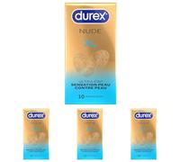 Durex Nude XL - 10 Préservatifs Homme Ultra Fins et Extra Larges - Largeur nominale 60mm (Lot de 4)