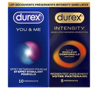 Durex Pack Découverte Intensity - 5 Préservatifs Homme Sans Latex Ultra Fins Ultra Lubrifiés et 10 préservatifs You&Me Retardants et Texturés
