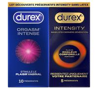 Durex Pack Découverte Intensity - 5 Préservatifs Homme Sans Latex Ultra Fins Ultra Lubrifiés et 10 préservatifs Orgasm' Intense Stimulants et Texturés