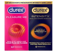 Durex Pack Découverte Intensity - 5 Préservatifs Homme Sans Latex Ultra Fins Ultra Lubrifiés et 12 préservatifs Pleasure Me Perlés et Nervurés