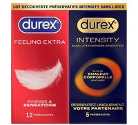 Durex Pack Découverte Intensity - 5 Préservatifs Homme Sans Latex Ultra Fins Ultra Lubrifiés et 12 préservatifs Feeling Extra Fins et ExtraLubrifiés