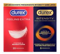 Durex Pack Découverte Intensity - 5 Préservatifs Homme Sans Latex Ultra Fins Ultra Lubrifiés et 20 préservatifs Feeling Extra Fins et ExtraLubrifiés