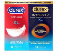 Durex Pack Découverte Intensity XL - 10 Préservatifs Homme Sans Latex Ultra Fins Ultra Lubrifiés et 12 préservatifs Feeling XL Fins et ExtraLubrifiés