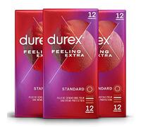 Durex Préservatifs Feeling Extra - 12 Préservatifs Homme Fins et Extra Lubrifiés (36 Préservatifs)