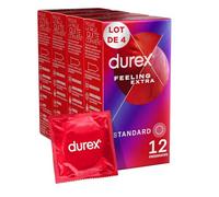 Durex Préservatifs Feeling Extra - 12 Préservatifs Homme Fins et Extra Lubrifiés (48 Préservatifs)