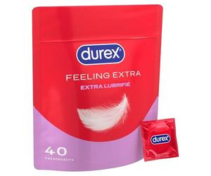 Durex Préservatifs Feeling Extra - 40 Préservatifs Fins et Extra Lubrifiés - Taille Standard