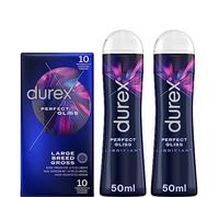 Durex Préservatifs Perfect Gliss - Préservatifs Extra Lubrifiés X10 et Gels Perfect Gliss Lubrification Longue Durée Lot de 2 Gels 50ml