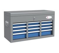 Boite à outils métallique caisse à outils - 6 tiroirs + plateau verrouillables - tapis EVA poignées tôle acier gris bleu