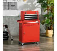DURHAND Chariot à Outils 2 en 1 avec Caisse Amovible et Armoire avec Clé en Acier, Rouge