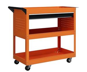 DURHAND Chariot à outils avec poignée et buffet, tiroir et 3 étagères, Chariot à outils en tôle d'acier avec 4 roues (2 avec freins) pour le garage, 82x35x76 cm, Orange