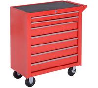 DURHAND Chariot d'Atelier avec 7 Tiroirs, Verrouillable, Roues avec Frein, Capacité Max. 150 kg, Acier, Rouge