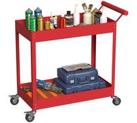 DURHAND Chariot d'atelier servante atelier à 2 niveaux, poignée latérale et roulettes verrouillables, 84,5x38x84cm, rouge