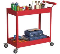 DURHAND Chariot d'atelier servante Atelier Chariot à Outils à 2 Niveaux, poignée latérale et roulettes verrouillables, pour Garage, entrepôt, Outils de Bricolage, Charge 150 Kg, 84,5x38x84cm, Rouge