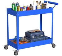 DURHAND Chariot d'atelier servante Atelier Chariot à Outils à 2 Niveaux, poignée latérale et roulettes verrouillables, pour Garage, entrepôt, Outils de Bricolage, Charge 150 Kg, 84,5x38x84cm, Bleu