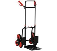 DURHAND Diable d'Escalier Pliable 120 kg 6 Roues, Diable Déménagement Robuste en Acier avec Cordes Télescopiques, Chariot de Transport pour Entrepôt, Aéroport, Objets Volumineux & Lourds, Rouge
