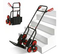 HomCom Diable d'escalier DURHAND pliable 120 kg 6 roues cordes télescopiques cadre acier rouge
