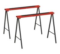 DURHAND Lot de 2 tréteaux pliants en métal, rouge | Charge totale jusqu’à 250 kg, structure en A robuste, surface antidérapante, poignées intégrées
