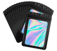 Durimoiy Lot de 100 sachets holographiques noirs à fermeture éclair, sacs refermables pour petites entreprises avec fenêtre avant, Probe Baggies en mylar pour fête (14 x 20 cm)