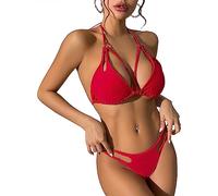 Durio Bikini push-up sexy 2 pièces pour femme avec triangle et bas de bikini large réglable, rouge1, 46