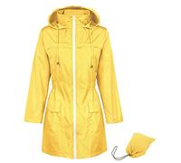 Durio Veste de pluie pour femme imperméable et respirante avec capuche, légère et pliable, veste d'extérieur avec cordon de serrage réglable, jaune, XXL