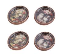 Durlo Cadres photo miniatures pour maison de poupée, 4 pièces, petits cadres ovales avec finition bronze et illustrations de natures mortes imprimées pour chambre de maison de poupée