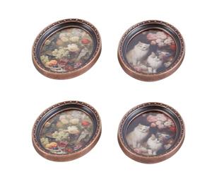 Durlo Cadres photo miniatures pour maison de poupée, 4 pièces, petits cadres ovales avec finition bronze et illustrations de natures mortes imprimées pour chambre de maison de poupée