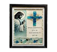 Duroecsain Art mural encadré en verre marin, verre de mer art mural chrétien - Photos de chrétiens encadrés d'art mural en verre de mer, image de prière de Jésus, 7,87 x 9,84 cm