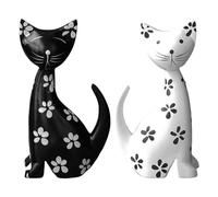 Duroecsain Artisanat de statuette de chat en bois, sculpture de chat en bois - 2 pièces d'ornement d'animaux en bois naturel - Art de chat en bois fait à la main, petite sculpture de chat