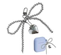 Duroecsain Breloque pour sac à main, porte-clés avec nœud en perles et nœud pour téléphone, argent, Consulte la descripción