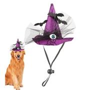 Duroecsain Chapeau d'Halloween pour chiens - Déguisement pour Halloween - Motif chauve-souris avec yeux - Chapeau de sorcière réglable pour chiens de taille moyenne - Photos de fête - Intérieur