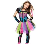 Duroecsain Déguisement Squelette Enfant, Halloween Robe Squelette Costume Squelettes Filles avec Guêtres et Gants pour Halloween et Carnaval