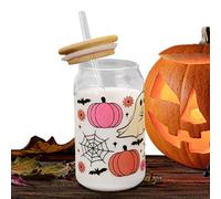 Duroecsain Gobelets Halloween avec couvercle et pailles | Verre à motif et fantôme - 400 ml avec couvercles pour café froid, fête Halloween