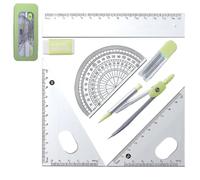 Duroecsain Kit de compas et rapporteur d'angle - Kit de géométrie avec boîte de rangement incassable - Avec boussole de protection pour matériel pédagogique et apprentissage des élèves