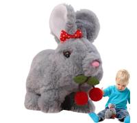 Duroecsain Lenos Lapin Interactif Peluche Lapin pour Filles | Jouets en Peluche de Marche avec Électrique avec Sons - Douce Réaliste, Jouet Lapin Interactif Cerisier
