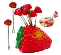 Duroecsain Lot de 10 fourchettes à hors-d'œuvre, brochettes à fruits en forme de cœur et fourchettes à salade réutilisables avec support de rangement pour fruits, salade, dessert