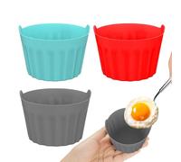 Duroecsain Lot de 3 tasses en silicone pour le braconnage des œufs, moule pour friteuse à air, 3 tasses réutilisables pour pocher les œufs, marmite à œufs en silicone, coquetier pour friteuse à air,