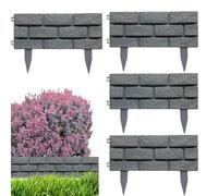 Duroecsain Lot de 4 bordures décoratives amovibles aspect pierre - Pour extérieur, terrasse, cour, de jardin, , balcon, parterre de fleurs, pelouse