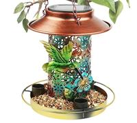 Duroecsain Mangeoire à oiseaux en métal, mangeoire pour oiseaux sauvages, Mangeoire pour oiseaux de jardin avec lumière LED, décoration de jardin en plein air, lanterne solaire pour pelouse, patio