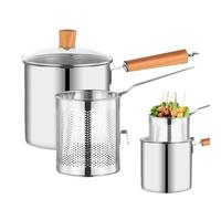 Duroecsain Marmite friteuse avec panier, casserole en acier inoxydable pour aliments frits avec passoire | Conteneur multifonction de graisse de bacon avec poignée pour le camping à la maison et la