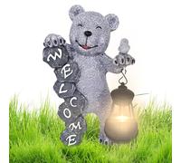 Duroecsain Ours Solaire, Statue de Bienvenue | Sculpture en résine avec Statue d'ours en Plein air à énergie Solaire,Statues de Bienvenue pour Le Porche, Statues solaires pour Cour et