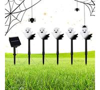 Duroecsain Pieu Solaire Halloween - 5 Pièces Lumières de Piquet Fantôme Solaires | Décoration Extérieure Éclairage Fantôme pour Allée Jardin Cimetière,Terrasse Pelouse Porche Chemin