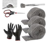 Duroecsain Roulements en laine d'acier pour le contrôle des souris, rouleau de tissu rembourré en laine d'acier, protégé des animaux dans les tanières - gants et outil de remplissage inclus