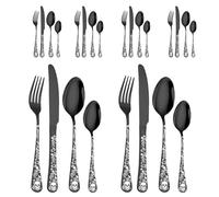 Duroecsain Set de couverts en acier inoxydable, set d'ustensiles en métal | Couverts en acier inoxydable avec motif tête de mort, 24 pièces - Vaisselle passe au lave-vaisselle, fourchettes de cuisine
